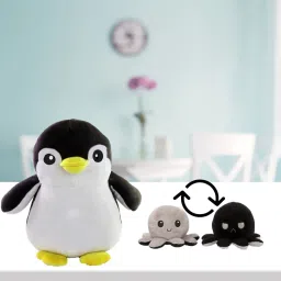cute black penguin and black grey reversible octopus soft stuffed toy - 50 cm-13