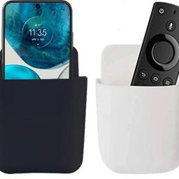 M/S DSNS Mobile Holder for Home Wall Charging, Wall Mount Phone Holder, Wall Mounted Storage Box Remote Storage Organizer Case for Air Conditioner TV Mobile Phone Plug Holder Stand Rack, Phone Charger Black & White (Pack OF 2) Mobile Holder-28