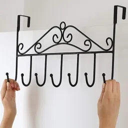 Over The Door Hanger with 7 Hooks for Clothes Purses Towel Scarf Belt Hat etc. Metal Hanging Rack Organizer NO Hole Drilling Require Door Hanger-image-27