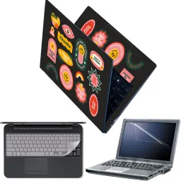 Techfit Full Body Laptop Skin with Screen Guard and Key Guard Hand Drawn Retro Branding Combo Set-7