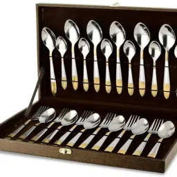 Premium Golden Cutlery Set, Home & Kitchen with Leatherite Box (Ivory Design) Gold Plated Cutlery Set-7