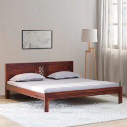 woodsworth from pepperfry Lorenzo Sheesham Wood King Size Bed in Scratch Resistant Honey Oak Finish-picture-45