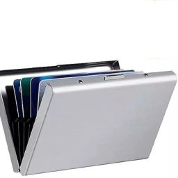Men & Women Silver Genuine Leather RFID Card Holder-image-4