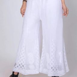 Women Flared White Georgette Trousers-image-52