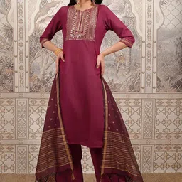Vishudh Ethnic Motifs Yoke Design Straight Kurta with Palazzos & With Dupatta-picture-21