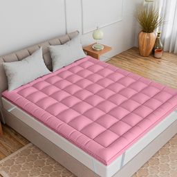 CURIOUS LIFESTYLE Pink Quilted Microfibre Double  Size Mattress Protector-image-93