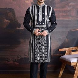 house of pataudi Men Cotton Blend Kurta Pyjama Set-picture-35