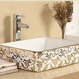 MOST Golden white Wash Basin Dimension W480xL370xH130mm Ractanguler Design, Countertop, Tabletop Ceremic Bathroom Sink/Basin, Table Top Basin-3