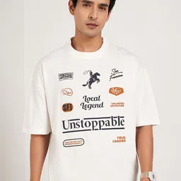SF JEANS by Pantaloons Men Typography Printed Round Neck Cotton Boxy T-shirt-image-54
