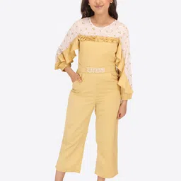 CUTECUMBER Girls Self Design Ruffles Embellished Basic Jumpsuit-picture-56