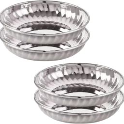 Steel Bowl Set, steel plate, Vati Katori Halwa Plate for Serving Dish Dinner Quarter Plate-23