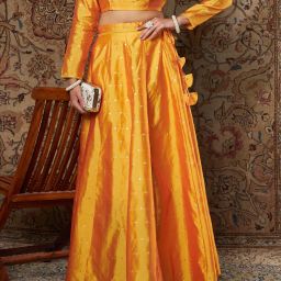 Women Embroidered Flared Yellow Skirt-image-24