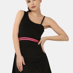 Premium swimsuit swimming dress with attached shorts Self Design Women Swim-dress Black Swimsuit-image-20
