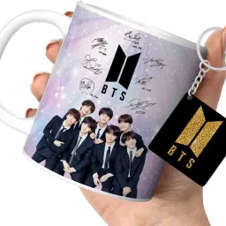 By TrendoPrint Bts Cup with Keychain Bts Gift For Anyone on Any Occasion (DB-35) Ceramic Coffee Mug-image-41