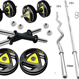 hackerx 20 kg Metal Integrated Rubber Plates(5 KG x 4 = 20 KG) 3ft Curl and Straight Rod Home Gym Combo-picture-31