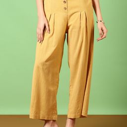 v-mart Women Regular Fit Yellow Cotton Blend Trousers-picture-14