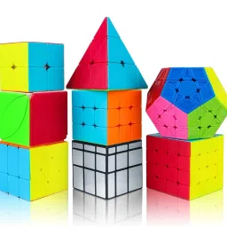 Speed Cube Set, 8 Pack Magic Cube Bundle- 2x2 3x3 4x4 , Pyramid, pentagon, silver mirror, leaf, windmill Stickerless Cube Puzzle Collection-13