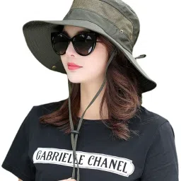 AlexVyan Round Crown Hat Sun Visor Hats for Women UV Protection Wide Brim Summer Hat Cap-17