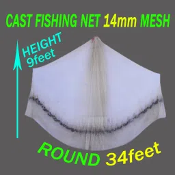 CAST FISHING NET 14mm MESH(GAP), ROUND 34feet, HEIGHT 9feet, WEIGHT 2.5kg Fishing Net-17