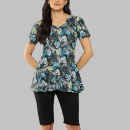 Womens Sports Wear Turqouise-Black Colour Printed Leaf Print Swim Suit Printed Women Swim-dress Light Blue Swimsuit-image-7