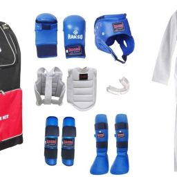 Karate Kit Gloves,Head Guard,Shin Guard CHEST Guard BAG MOUTH KARATE DRESS SMALL Boxing Kit-image-21