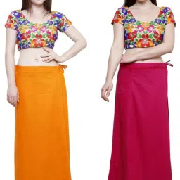 First Trend Fashions Women Unde skirt saree inskirt combo Orange Rani Pink colour Waist 46 pack 2 Pure Cotton Petticoat-image-13