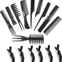 10 Pcs Styling Hair Comb Set With 6 Pcs Hair Clips Barber Comb Kit-image-46