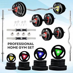 15 kg Professional Adjustable Rubber Coated Home Gym Set With 4ft Curl Rod(25mm) Home Gym Combo-17