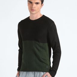 flying machine Men Colorblock Crew Neck Black Sweater-picture-14