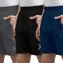 Pack of 3 Solid Men Black, Dark Grey, Dark Blue Sports Shorts, Gym Shorts, Regular Shorts, Running Shorts, Basic Shorts, Baggy Shorts-image-76