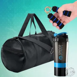 20 L Gym Duffel Bag - Fitness Combo Gym Bag With Gym Shaker, Mini Hand Strengthener for Men & Women - Blue, Black-image-61