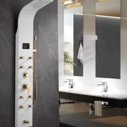 AGOEN Luxury Thermostatic Shower Panel Tower Stainless Steel Wall-Mounted Shower System Rainfall, Waterfall, 8 Body Jets, Hand Shower, Temp Display-image-88