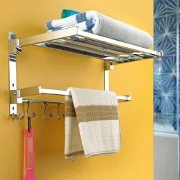 High Grade S S Dual Folding Towel Rack/Stand/Hanger.. for Bathroom (pack of 1) 24 inch 2 Bar Towel Rod-12
