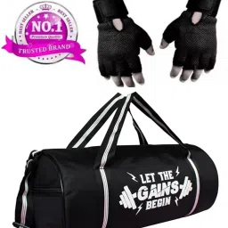 15 L Gym Duffel Bag - Combo set of Gym bag Polyester and high qualtiy Gloves (Black, Free Size) - Black-image-92
