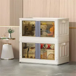 2 UNITS PLASTIC FOLDABLE DOUBLE DOOR CUPBOARD FOR CLOTH STORAGE MODULAR CABINET PVC Collapsible Wardrobe-image-73