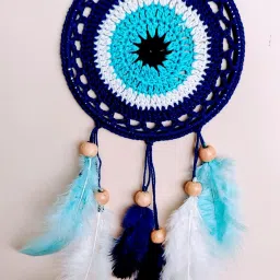 Blue Black White Feather 4 inch car room wall hanging Decor crochet handwork Car wall room hanging decor- 20 cm Wool, Steel Dream Catcher-9