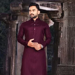 Men Striped, Self Design Cotton Blend Straight Kurta-image-30