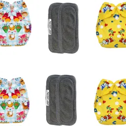 Printed Cloth Diaper Combo Pack of 4 Diaper with 4 Insert 5 Layer - S - M-19