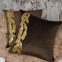 hosta homes Brown Floral Velvet 16 x 16 Inches Cushion Covers (Set of 2)-picture-23