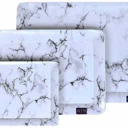 Melamine Square Serving Tray Set, White, Pack of 3 Pcs. (Small, Medium, Large) (Black Design) Tray-4