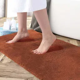 Orange Solid Microfibre 36x24 Inches AntiSkid Bath Mat by Luxe Home International-picture-1