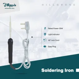 hillgrove 10In1 Basic Complete 30W Soldering Iron Kit with 5 Meter Solder Wire, Cutter, Stand, Flux, Bit, Tape, Tester, Tweezer, Wick 30 W Simple image 2