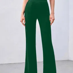 Women Regular Fit Dark Green Lycra Blend Trousers-image-52
