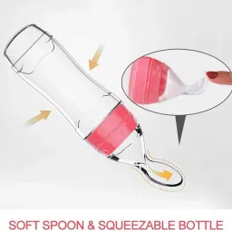 kidsify Newborn Baby Feeding Bottle Silicone Squeez Feeding Spoon Milk Cereal Training Feeder and Fruit Shape Silicone Teether(Set of 2) Teether and Feeder image 2