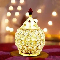 Brass Oval Matki Akhand Diya | Crystal Oil Lamp For Deepawali Brass, Crystal Table Diya-image-41