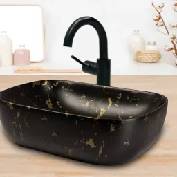 Designer Table Top Vessel Sink Counter Top Wash Basin For Bathroom Designer Black-Golden Wash Basin Counter Top-image-40