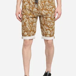 JADE BLUE Men Brown Printed Slim Fit Pure Cotton Regular Shorts-image-89