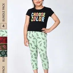 IndiWeaves Girls Pack Of 5 Printed Pure Cotton Relaxed Fit Mid-Rise Slip-On Capris-picture-17