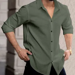 Men Regular Fit Self Design Spread Collar Casual Shirt-image-99