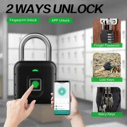 budwill Smart Fingerprint Padlock with 2 Way Access Fingerprint Mobile App Access Bicycle Lock image 3